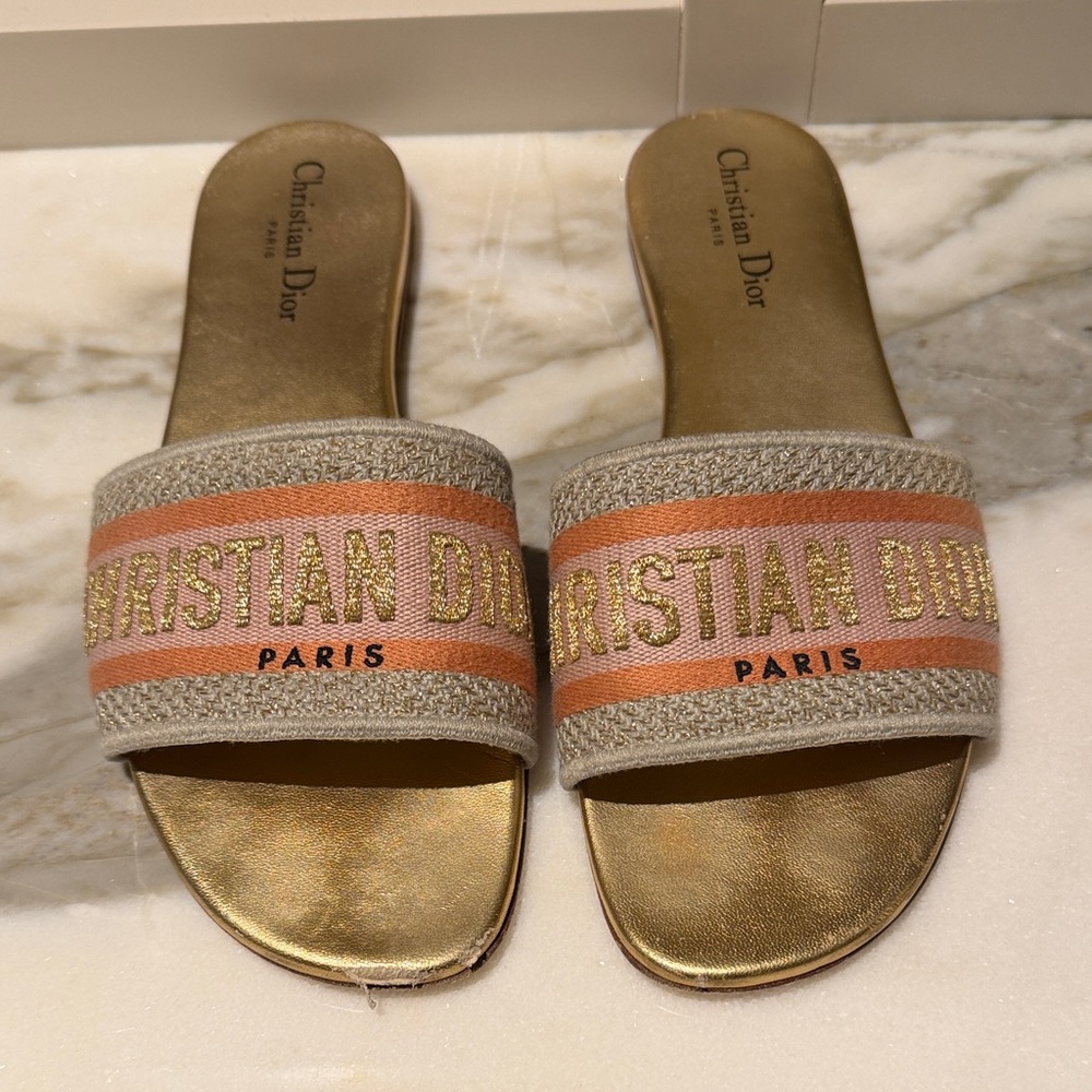 Christian Dior Gold and Pink Women's Slide Sandals